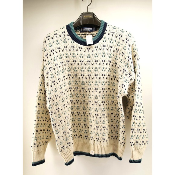 New‎ Vintage Scottish Isle Sweater Mens Large Cream Knit Pullover Golf